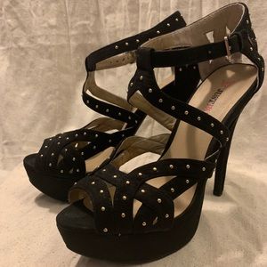 JustFab Black Gold Studded Selene Heels - Size 8.5